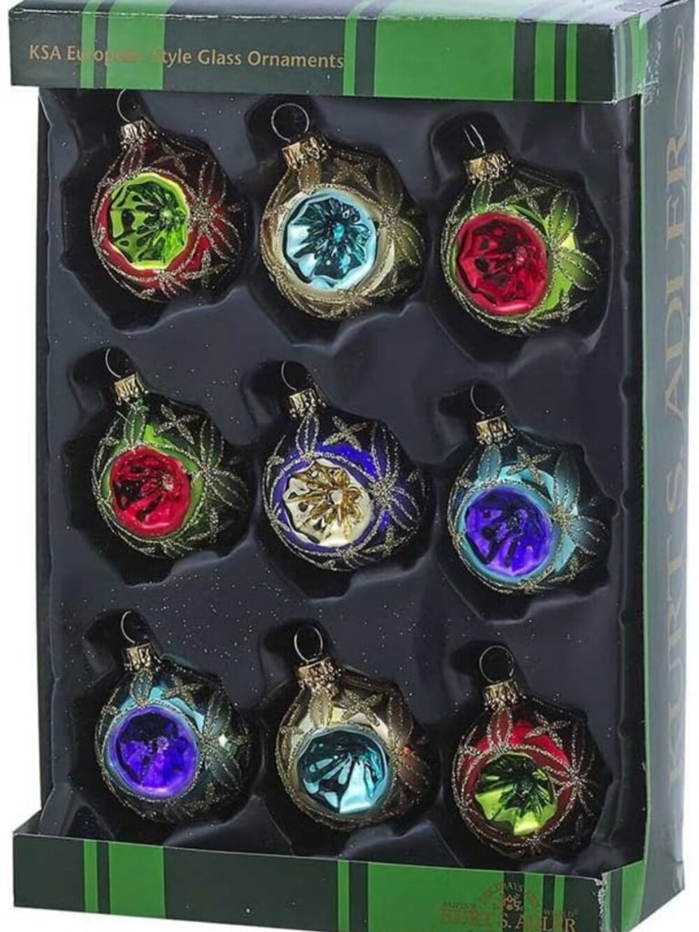 9-Piece Multicolored Glass Reflector Ornament Set - 45MM Holiday Decor